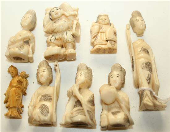 Small Japanese carved ivory figures (8)